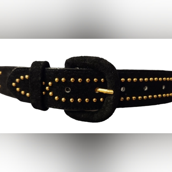 Black Suede Belt with Gold Studs - Picture 1 of 6